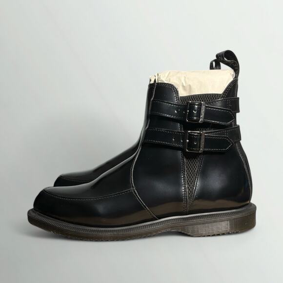 Dr. Martens Flora II Buckle Chelsea Boots in Black Polished Smooth Leather - Picture 5 of 8